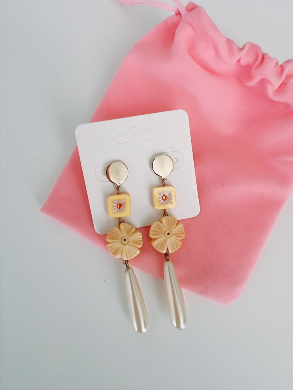 Sandrine France Handmade Carved Bone Marigold Earrings